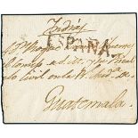 ColombiaTransit Mail1800 circa. Cover (slightly reduced at left) from Spain to Guatemala, carried