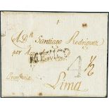 MexicoOutgoing Mail1809, Oct. 15. Entire letter from Mexico to Lima (Peru), with "4" rate marking,