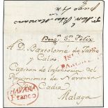 CubaOutgoing Mail1813, Aug. 9. Undated cover from Havana to Málaga (Spain), including full