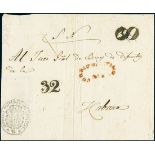 CubaIncoming Mail1842 circa. Official folded cover from Madrid to Havana, with oval sender's cachet,