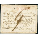CubaOutgoing Mail1782 circa. Folded cover from Havana to Lima, leaving Cuba after the application of