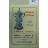 1946 FA Cup Final, Derby County v Charlton Athletic, a programme from the game played at Wembley on