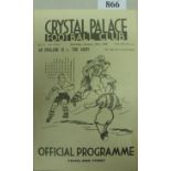 1939/40 An England XI v The Army, a programme from the game played at Crystal Palace on 20/01/1940,