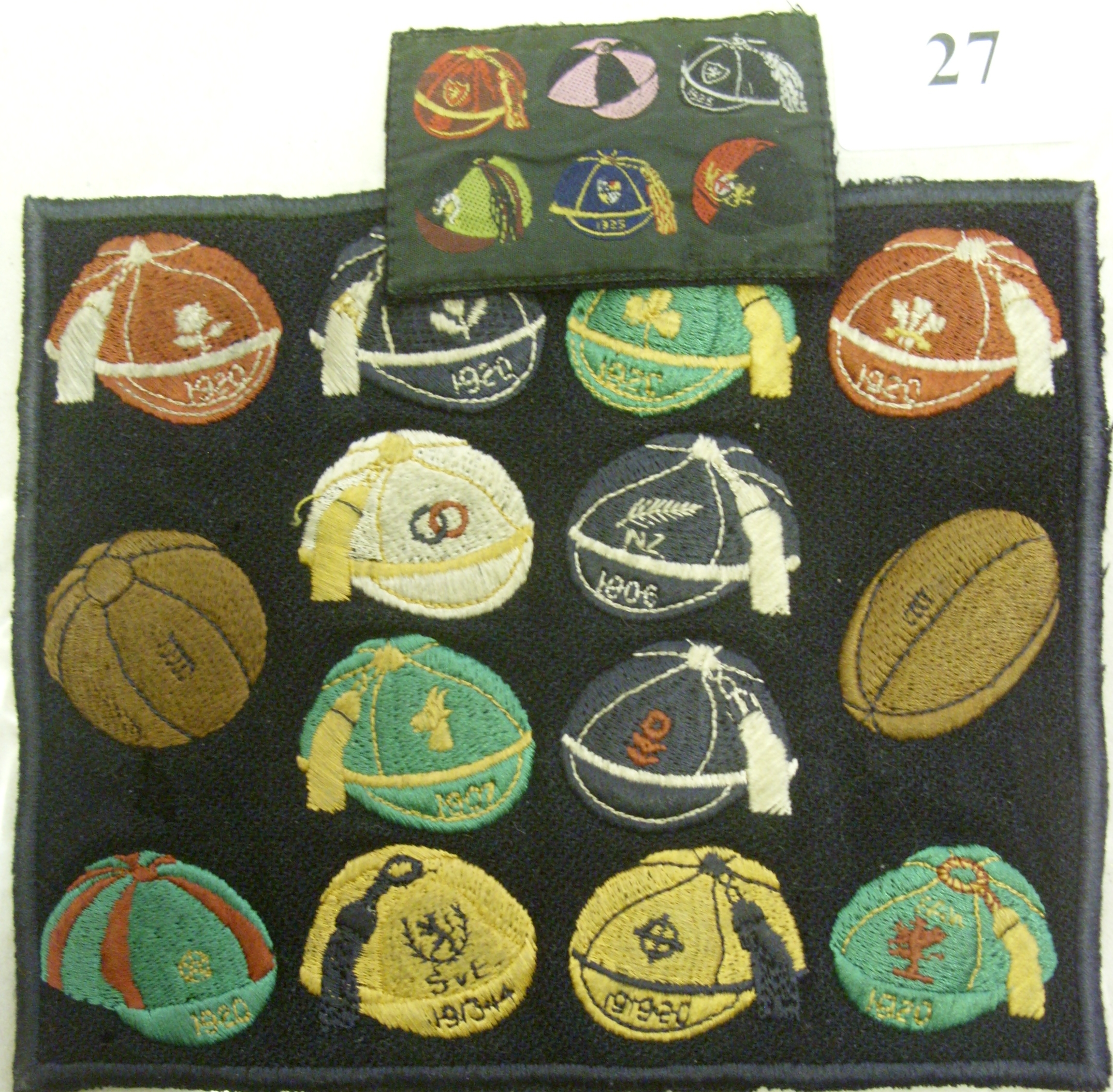 Rugby Caps, 1920, a unique collection, possibly of promotional material, showing 14 caps, one velvet - Image 2 of 2