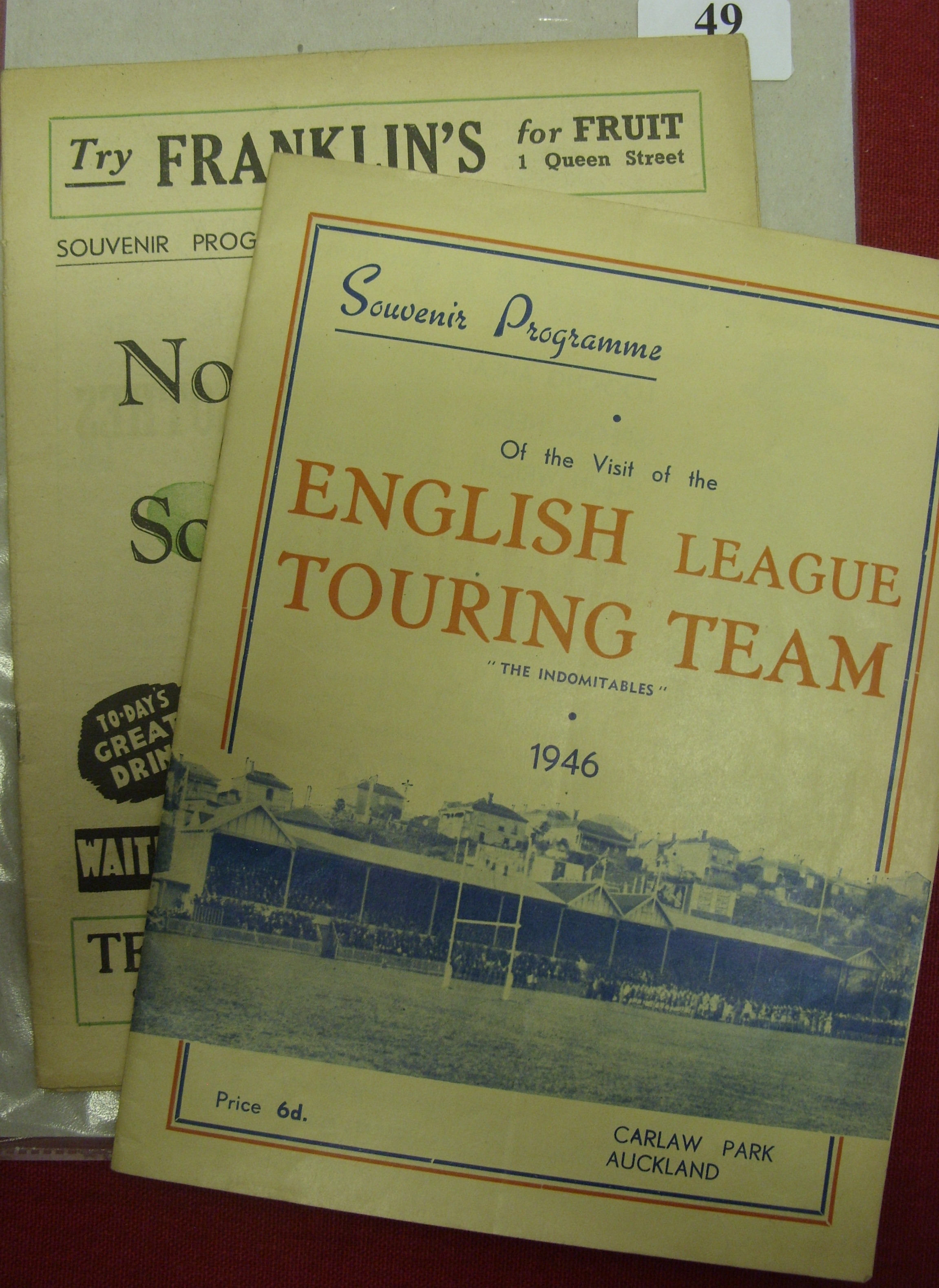 1946 Rugby League, a pair of programmes from the game played at Carlaw Park, Auckland, 03/08/1946 Au