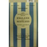 1941/42 England Army v Scotland Army, a programme from the game played at Sheffield Wednesday on 04/