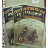 Speedway, a collection of 3 Crystal Palace Speedway home programmes, 04/07/1931 High Beech, 08/08/19