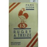 *ARMY* 1937 Rugby League, France v England, a programme from the game played at Parc De Suzon, Borde