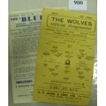 1944/45 Wolverhampton Wanderers v Birmingham City, a pair of programmes from both legs of the Footba
