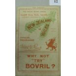 1935 Rugby Union, Wales v New Zealand, an original programme from the game played on 21/12/1935 at C