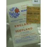 1942 England v Scotland, a programme from the game played on 10/10/1942, and a ticket from the game