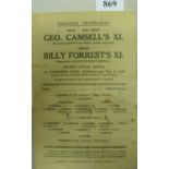1945/46 Geo Camsell's XI v Billy Forrest's XI, a rare single sheet programme from the game played at