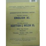 1944/45 English XI v Scottish And Welsh XI, a programme from the Northern Command played at Doncaste
