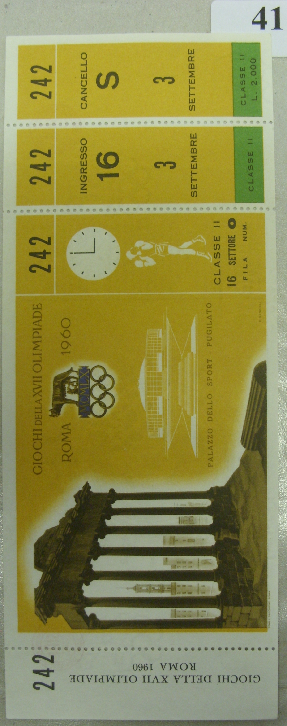 1960 Boxing at the Olympic Games, a rare unused ticket from the Boxing tournament, held in Rome on 0 - Image 2 of 2