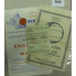 1943 England v Wales, a collection of 3 items from the game played at Wembley on 25/09/1943. Offici