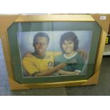 George Best and Pele, an autographed colour print, framed and glazed, signed by both players, in Int