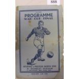 1941 FA War Cup Final, Arsenal v Preston, a rare single sheet pirate programme, unknown publishers,