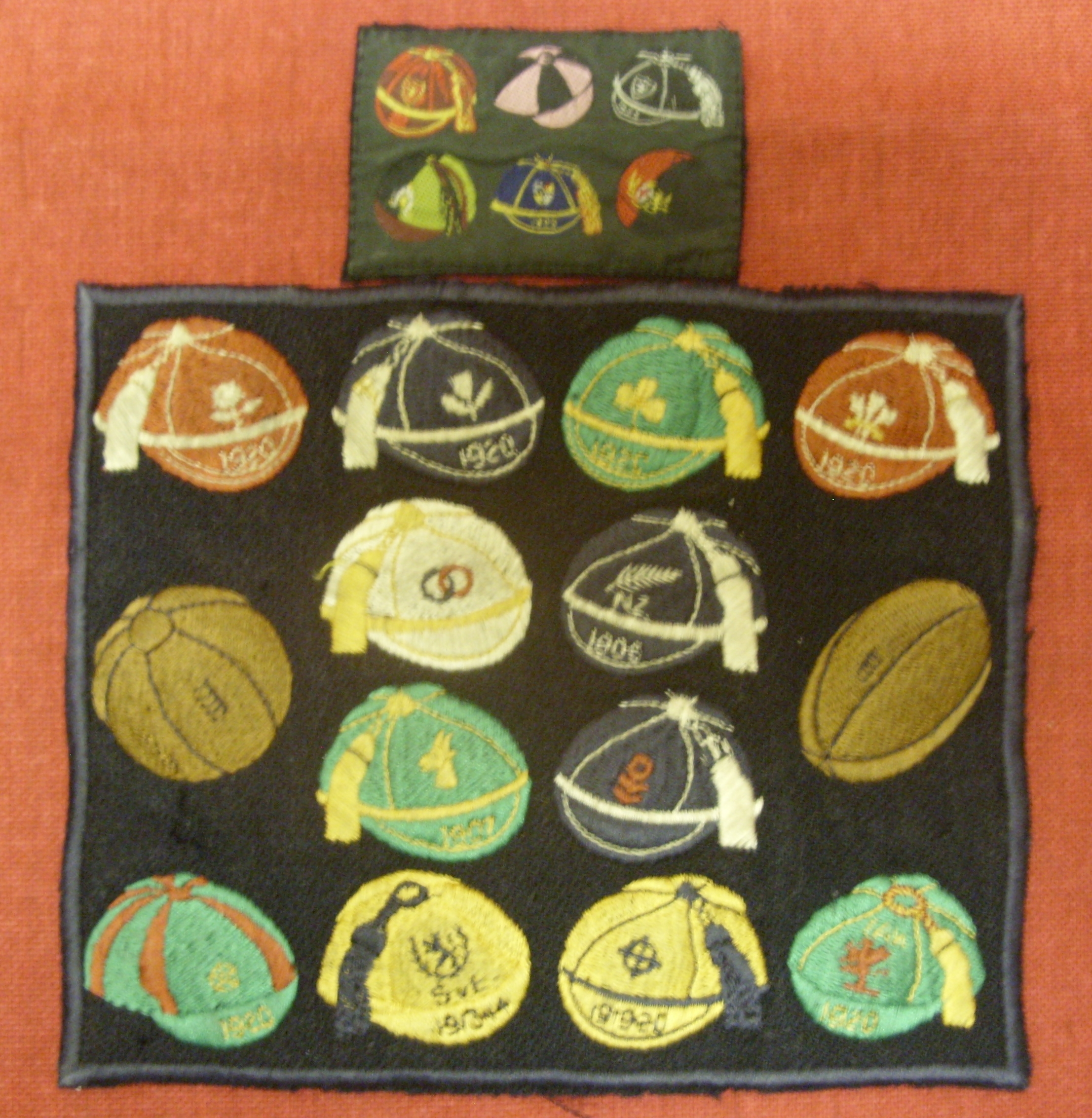 Rugby Caps, 1920, a unique collection, possibly of promotional material, showing 14 caps, one velvet