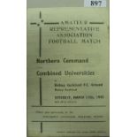 1944/45 Northern Command v Combined Universities, a programme from the game played at Bishop Aucklan