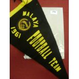 1961 Burnley, an official tour pennant from the club's tour of Malaya in 1961, presented by the Mala