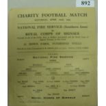 1943/1944 National Fire Service v Royal Corps Of Signals, a programme from the game played at Down F