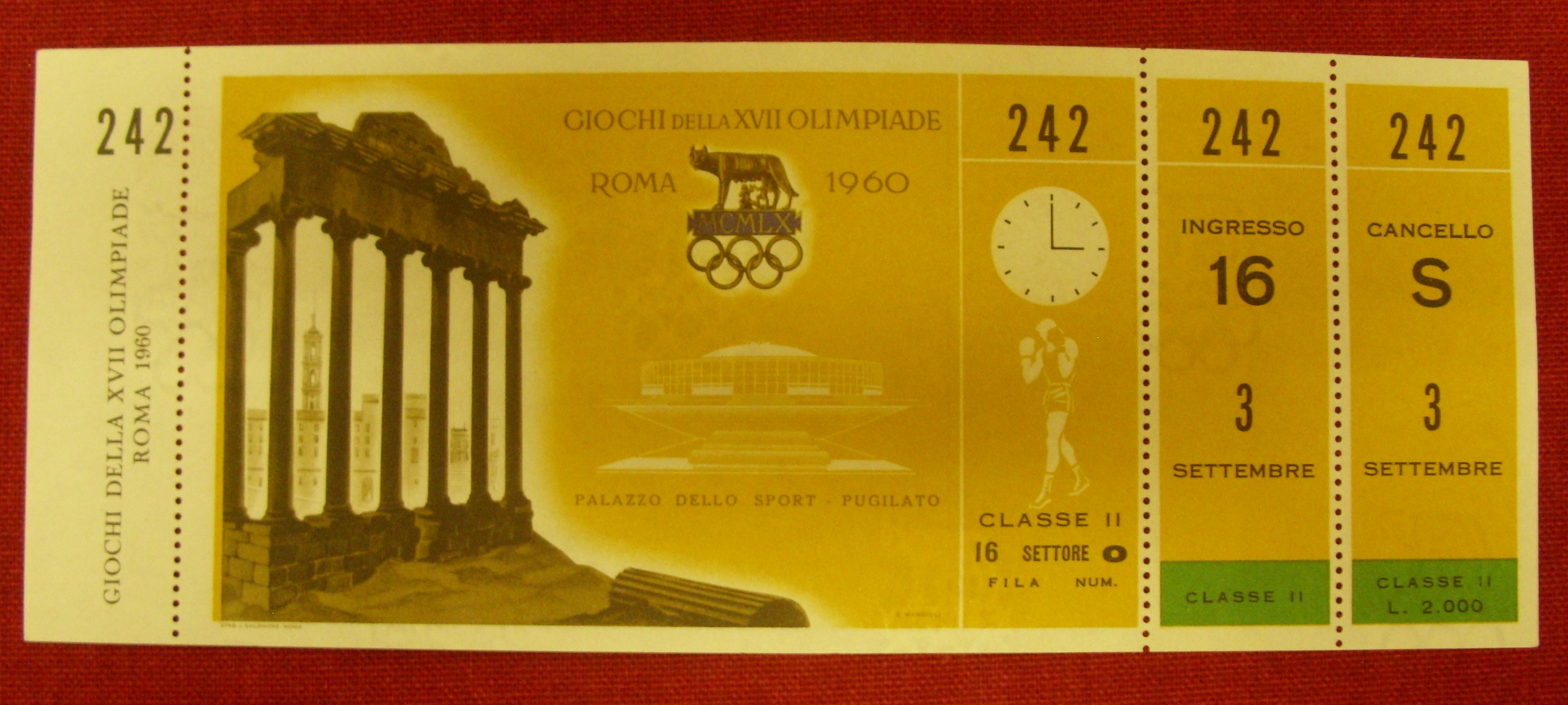 1960 Boxing at the Olympic Games, a rare unused ticket from the Boxing tournament, held in Rome on 0