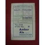1943 Wales v England, a programme from the game played at Cardiff on 08/05/1943, folded, one team