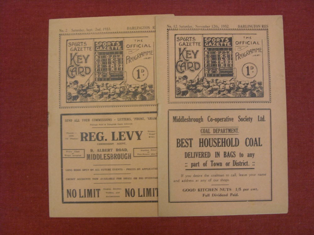 Middlesbrough Reserves v Darlington Reserves, a pair of football programmes from games played on