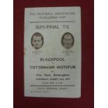 1947/48 FA Cup Semi-Final, Blackpool v Tottenham, a programme from the game played at Aston Villa on