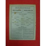 1939/40 West Ham v Charlton, a programme from the Friendly game played on 14/10/1939, this was the