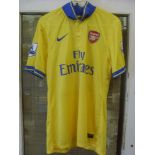 2013/2014 Arsenal, a match worn away, yellow shirt, Premier League, as worn by Giroud, Number 12