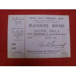 1922/23 Aston Villa v Blackburn Rovers, an unused ticket from the FA Cup tie played on 13/01/1923.