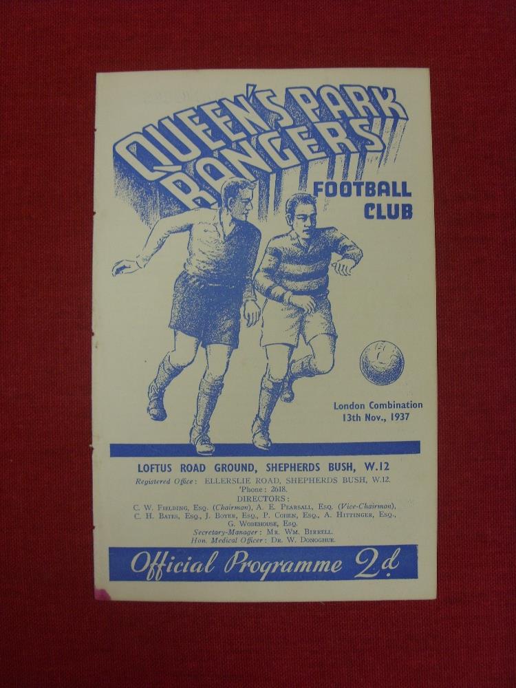 1937/38 QPR Reserves v Leicester Reserves, a programme from a game played on 13/11/1937, ex binder