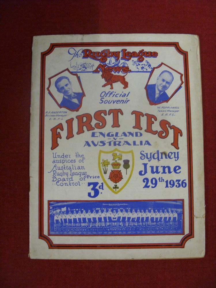 1936 Rugby League, Australia v England, a programme from the second test played in Sydney on 29/06/