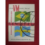 1958 World Cup Final, Sweden, Brazil v Sweden, a programme from the game played in Stockholm on 29/