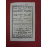 1942/1943 Shamrock Rovers v Belfast Celtic, a programme from the Jimmy Dunne's Benefit match, played