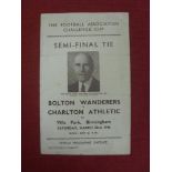 1946 FA Cup Semi-Final, Bolton v Charlton, a programme from the game played at Aston Villa on 23/