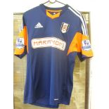 2013/14 Fulham, a match worn, blue away shirt, Premier League, by Number 14 Karagokis, the shirt has