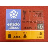 1970 Mexico, World Cup, a ticket from the Czechoslovakia v Brazil (Winners) game played at Estadio