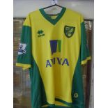 2013/14 Norwich City, a match worn, yellow home shirt, Premier League as worn by Number 2, Martin.