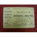 1902/1903 Aston Villa v Sunderland, a ticket from the FA Cup tie played on 07/02/1903, complete