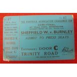 1934/35 FA Cup Semi-Final, Sheffield Wednesday v Burnley, an unused ticket from the game played at