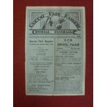 1929/30 QPR v Crystal Palace, a programme from the game played on 28/12/1929