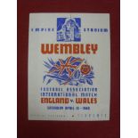 1940 England v Wales, a programme from the game played at Wembley on 13/04/1940