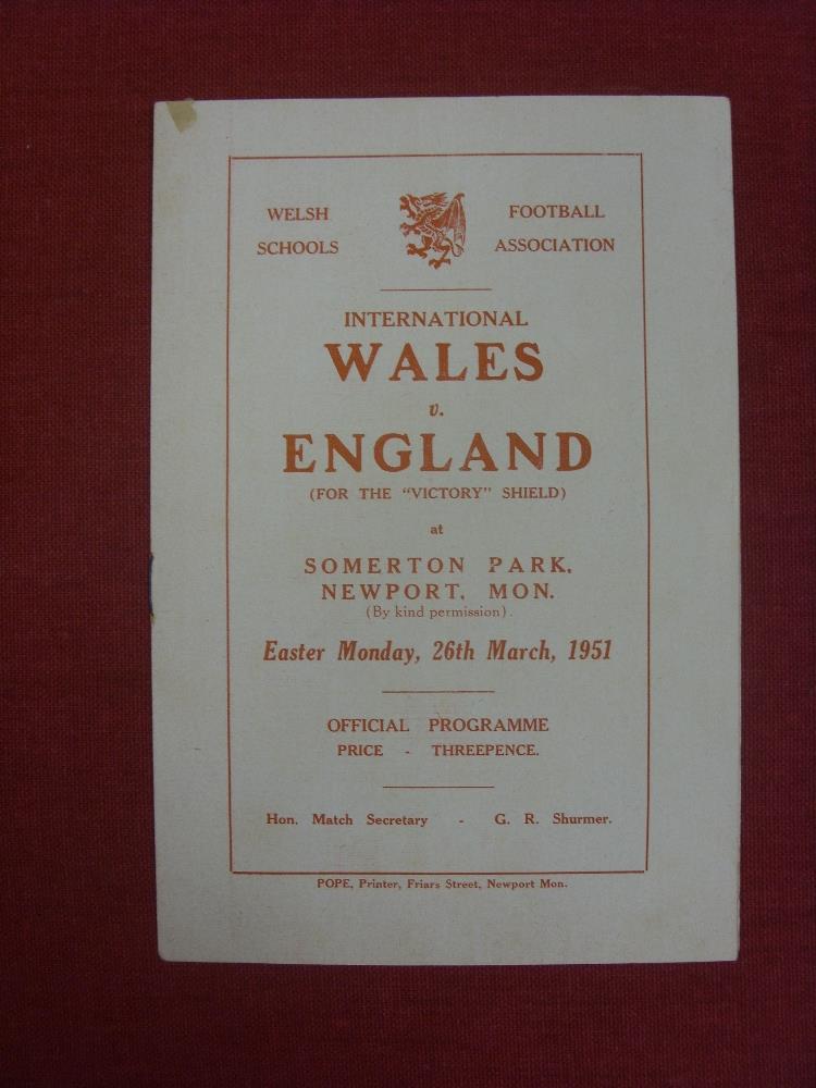 1950/51 Wales Schools v England Schools, a programme from the game played at Newport County on 26/
