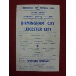 1948/49 Birmingham City v Leicester City, a very rare programme from the FA Cup replayed tie