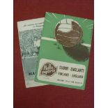 England, a pair of away football programmes, 1956 Finland, 1960 Hungary (rust mark)