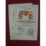 Denmark v England, a pair of football programmes from games played on 02/10/1955 and 15/05/1957