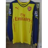 2014/2014 Arsenal, a match worn away yellow shirt, Premier League, as worn by Walcott, Number 14