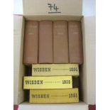 Cricket, a collection of 7 Wisden Cricketers' Almanack, 1951, 1953 (hardback), 1954, 1955 (